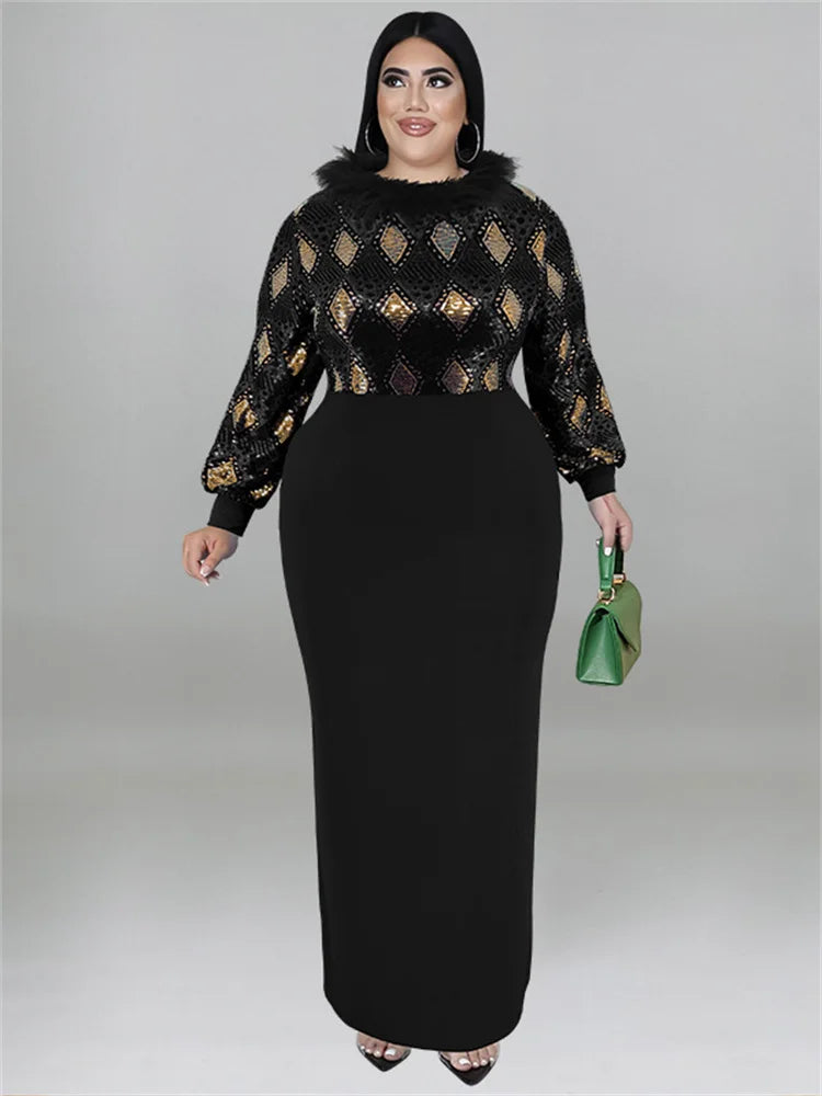 Women's Plus Size Vintage Maxi Dress – Elegant Long Sleeve Streetwear Dress