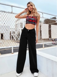 Women's High Waisted Black Straight Jeans – Straight Leg Pocket Casual Pants