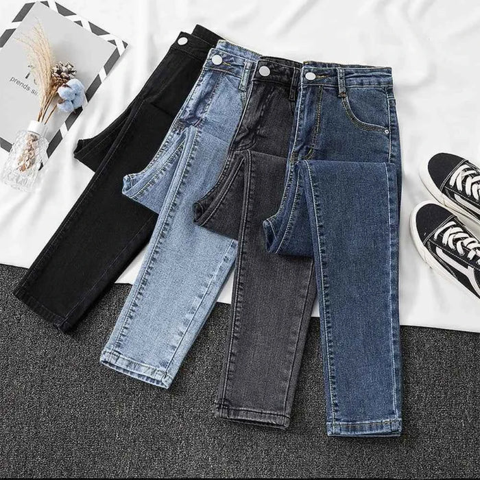 Women's Black Grey Slim Fit Jeans – Chic Cropped Smoothing Denim Pants