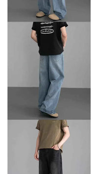 Men's Black Wide Leg Retro Jeans – Washed Loose Straight Cleanfit Denim Pants