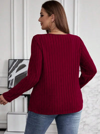 Women's Plus Size V-Neck Sweater – Solid Color Long Sleeve Pullover Top
