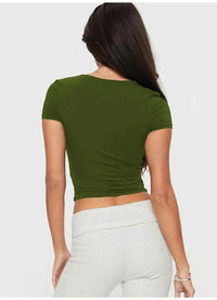 Women's Y2K U-Neck Crop Top – Slim Short Sleeve Casual Tee