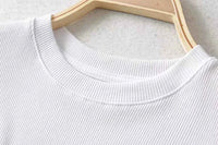 Summer Sexy Women O-neck Short-sleeve T-shirt Solid Color Basic Slim Elastic Skinny Crop Tops