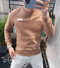 Men's 100% Cotton Long Sleeve Sweatshirt – Round Neck Aesthetic Pullover Tee