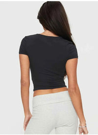 Women's Y2K U-Neck Crop Top – Slim Short Sleeve Casual Tee