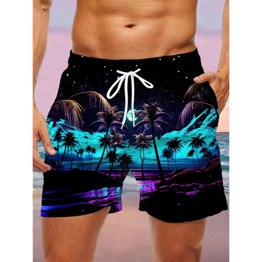Men's Tropical Palm Tree Board Shorts– 3D Print Summer Beach Shorts 2025