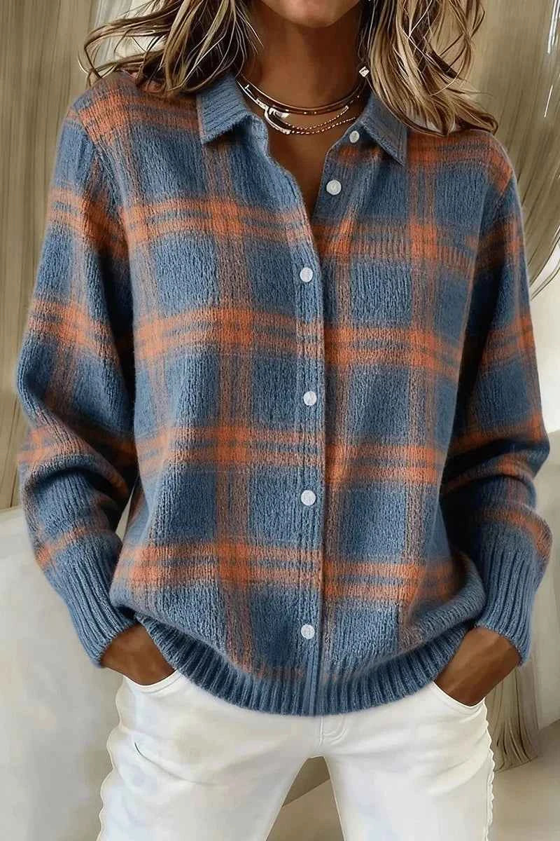 Women's Knitted Lapel Cardigan Top – Solid Color Sweater Shirt 2025
