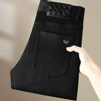 Men's Pure Black Slim Fit Jeans – Light Luxury Stretch Straight Leg Pants 2025