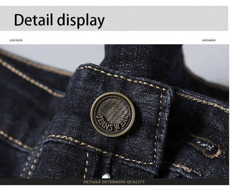 Men's Black Biker Denim Jeans – Classic Soft Stretch Casual Pants