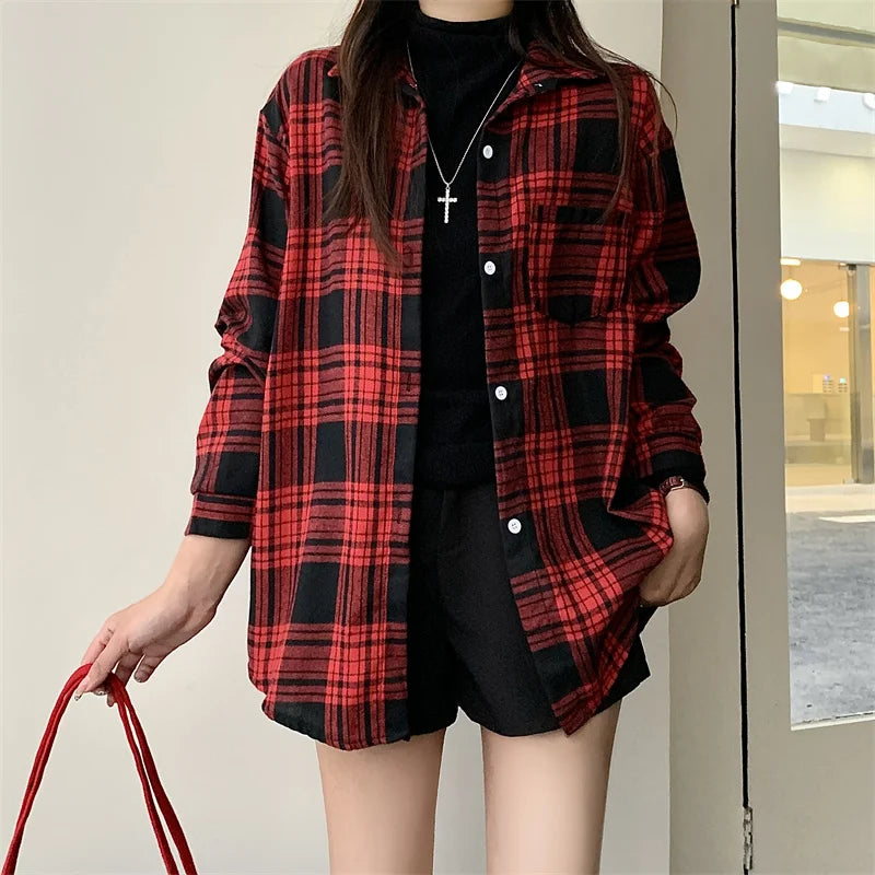 Women's Plaid Button Down Shirt Jacket– Long Sleeve Casual Check Top