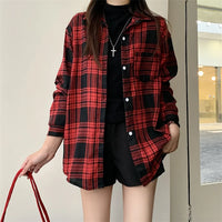 Women's Plaid Button Down Shirt Jacket– Long Sleeve Casual Check Top