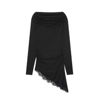 Women's lace hem long sleeve t-shirt – Elegant Casual Top with Feminine Detail
