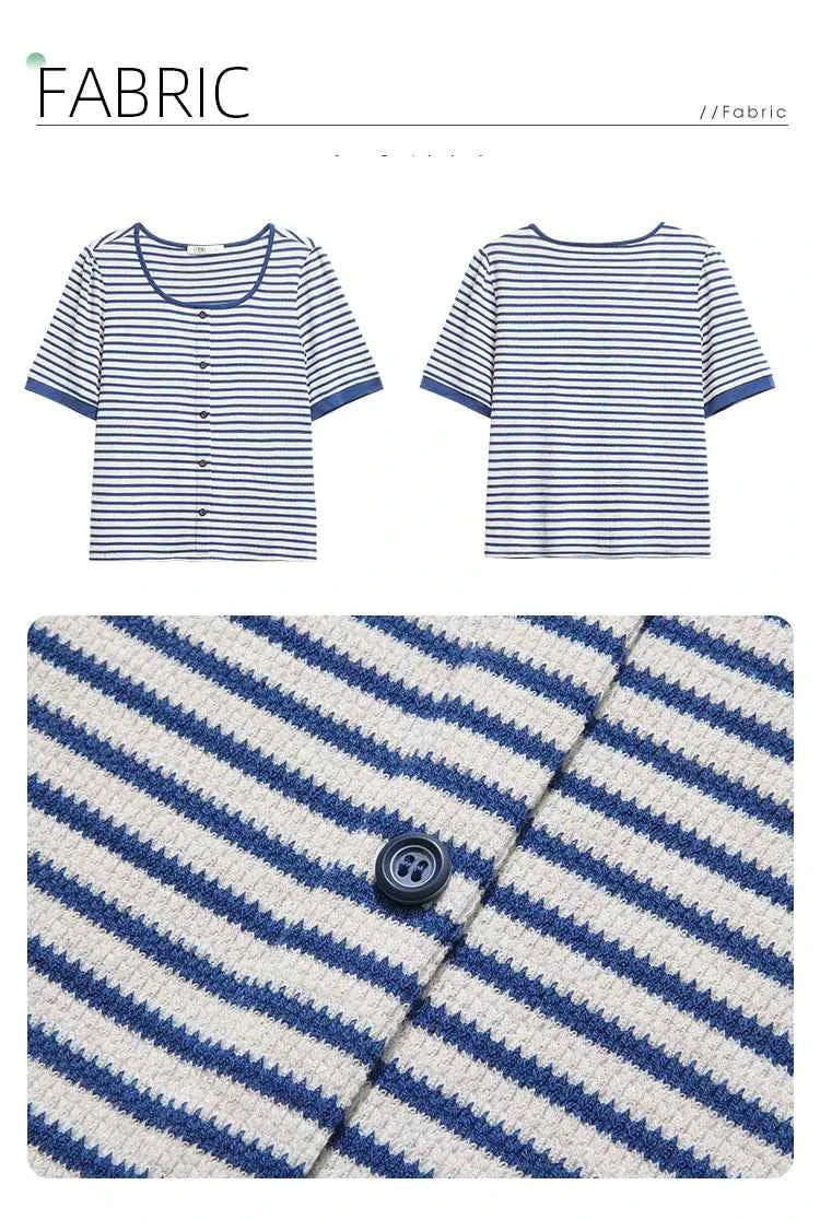 I BELIEVE YOU Women's Striped Slim Knit Top – Casual Retro Summer Round Neck Tee