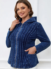 Women's Plus Size Casual Denim Jacket – Loose Fit Long Sleeve Blue Jean Coat