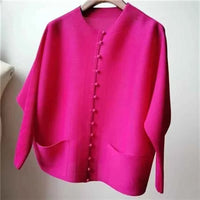 Women's Bat Sleeve Pleated T-Shirt Jacket – Loose Fit Single Breasted Top