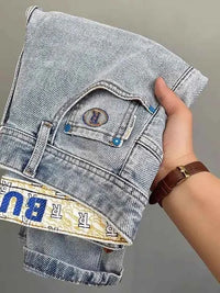 Men's Light Blue Embroidered Jeans – Slim Fit Vintage Washed Casual Pants