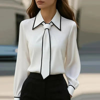Women's Satin Long Sleeve Office Blouse – Elegant Solid Color Office Pullover