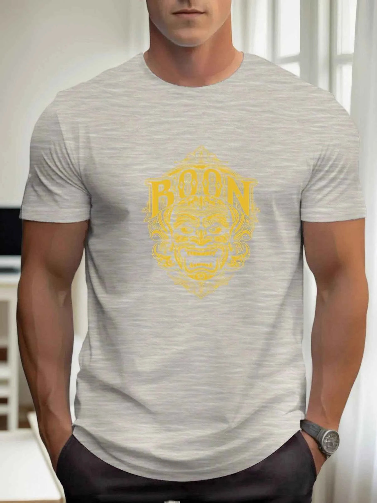 Men's Cotton Graphic Mask T-Shirt – Summer Round Neck Streetwear Tee