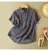 Women's Vintage Floral Print Blouse – Loose Short Sleeve Casual Summer Top