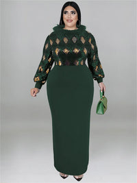 Women's Plus Size Vintage Maxi Dress – Elegant Long Sleeve Streetwear Dress