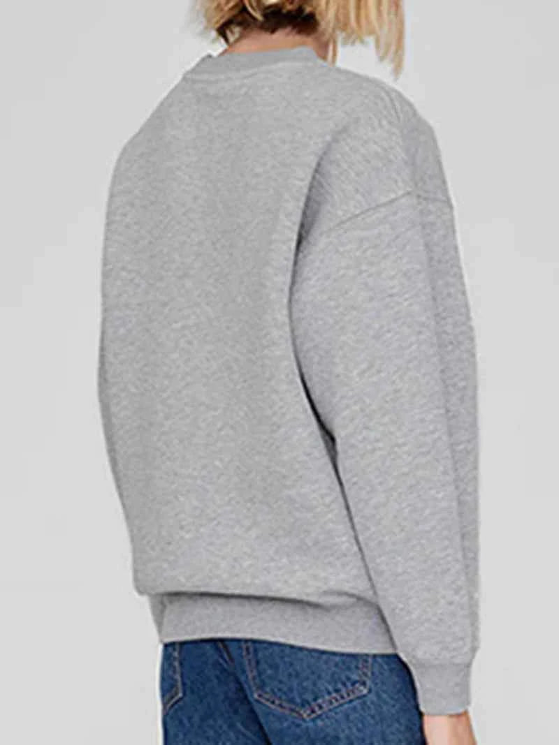 Women's Cotton Round Neck Sweatshirt – Warm Casual Long Sleeve Autumn Winter Pullover