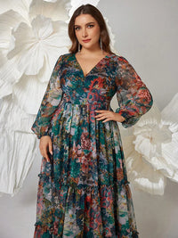 Women's Plus Size Floral Maxi Dress – Elegant V-Neck Party Dress 2024