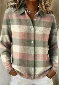 Women's Knitted Lapel Cardigan Top – Solid Color Sweater Shirt 2025