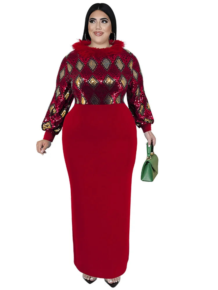 Women's Plus Size Vintage Maxi Dress – Elegant Long Sleeve Streetwear Dress