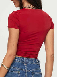 Women's Y2K U-Neck Crop Top – Slim Short Sleeve Casual Tee
