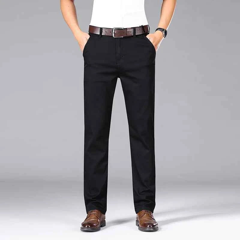 Men's Black Stretch Straight Jeans – Thin Breathable Business Casual Pants