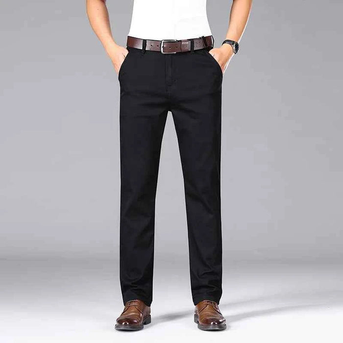Men's Black Stretch Straight Jeans – Thin Breathable Business Casual Pants