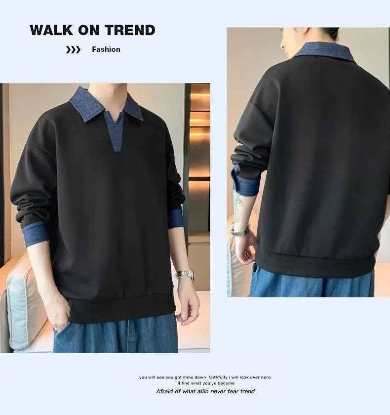 Men's Two Piece Lapel Sweatshirt Set – Loose Fit Casual Long Sleeve Top