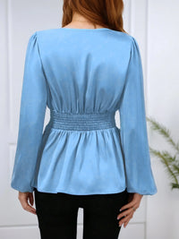 Women's Pleated Cinched Waist Shirt – Elegant Long Sleeve Slimming Top