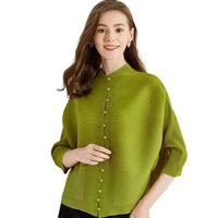 Women's Bat Sleeve Pleated T-Shirt Jacket – Loose Fit Single Breasted Top