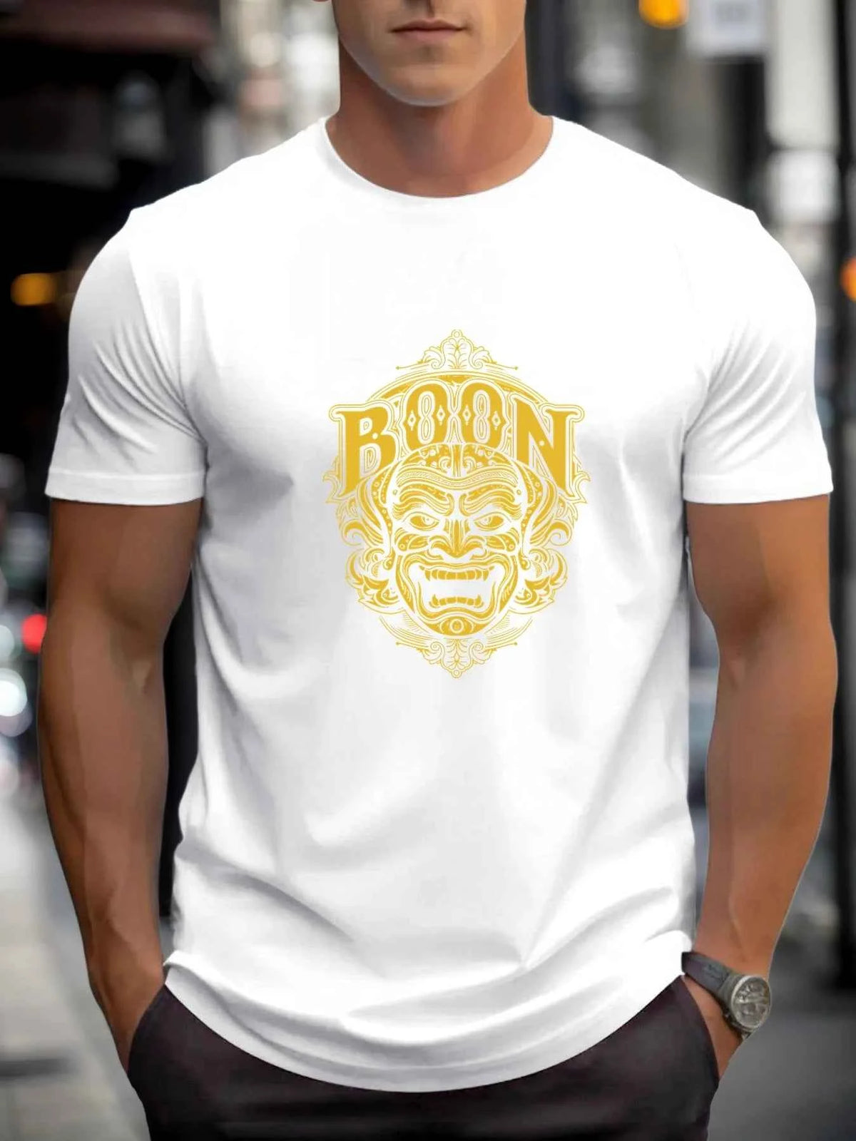 Men's Cotton Graphic Mask T-Shirt – Summer Round Neck Streetwear Tee