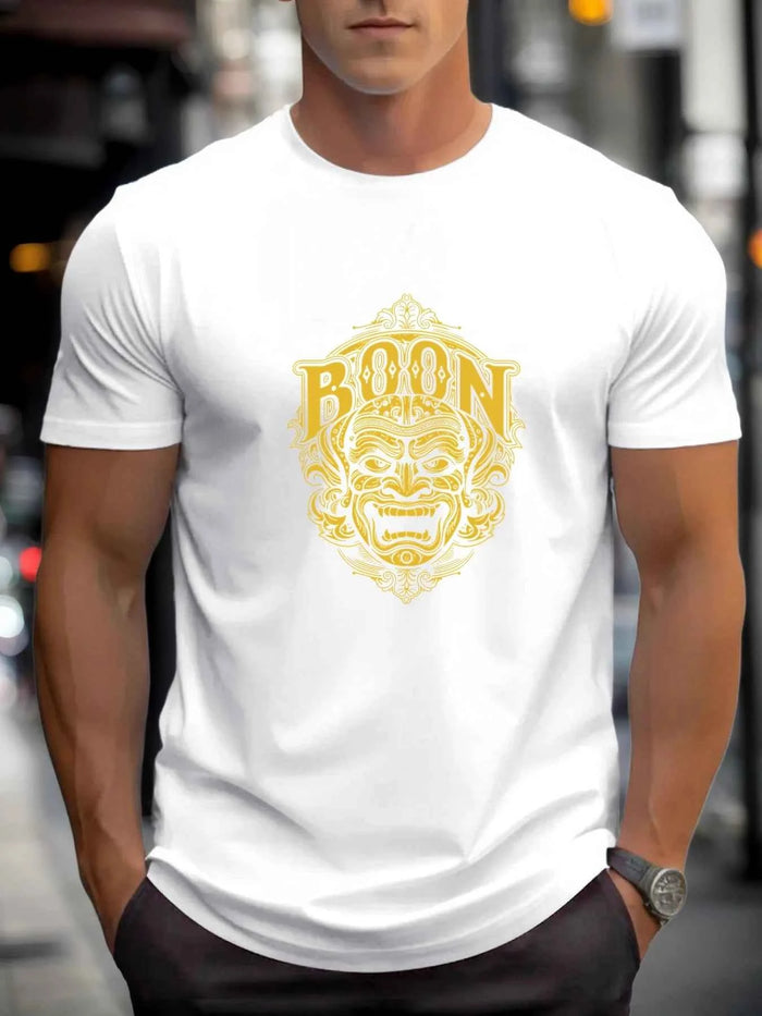 Men's Cotton Graphic Mask T-Shirt – Summer Round Neck Streetwear Tee