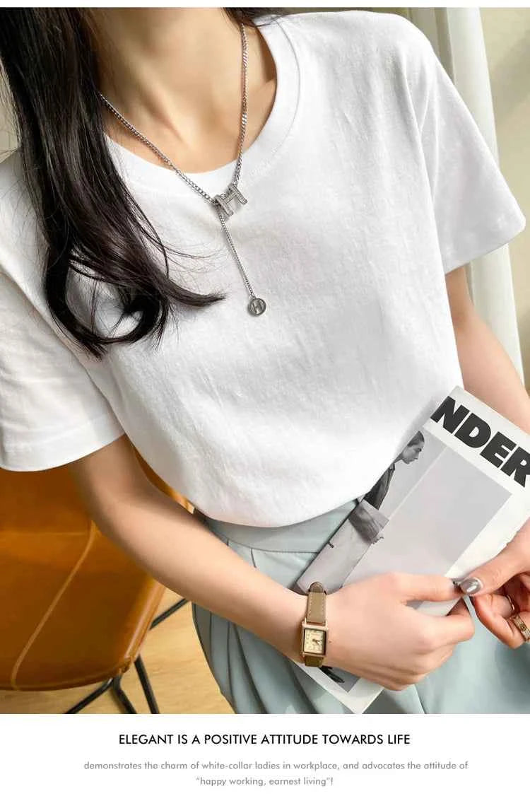Women's Loose Cotton O-Neck T-Shirt – Casual Summer Short Sleeve Tee