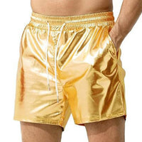 Men's Metallic Shiny Beach Shorts – Sparkly Elastic Waist Summer Hot Pants