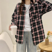Women's Plaid Button Down Shirt Jacket– Long Sleeve Casual Check Top