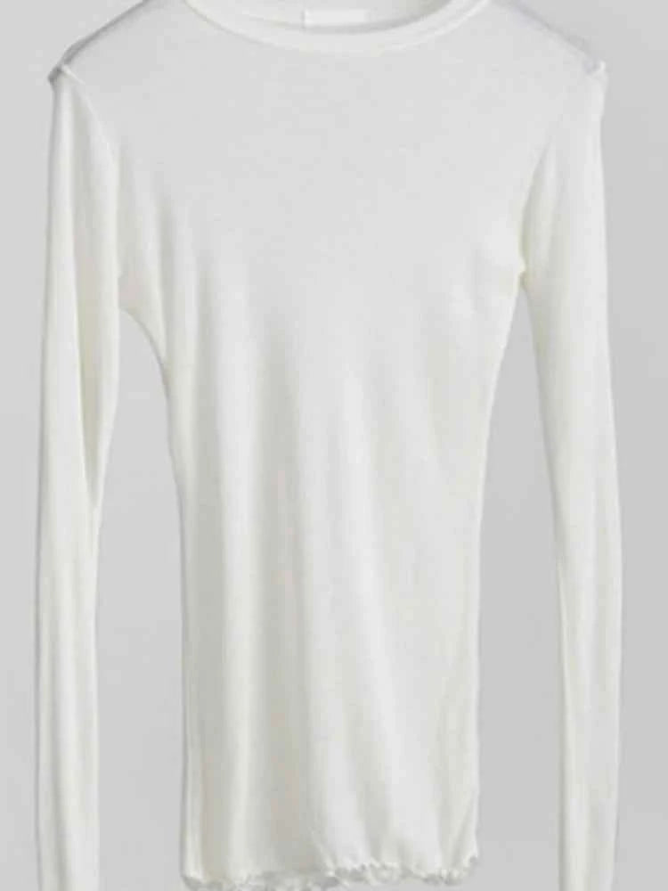 High Quality Plain T Shirt Women  Elastic Basic T-shirts Female Casual Tops Long Sleeve Sexy Thin T-shirt see through
