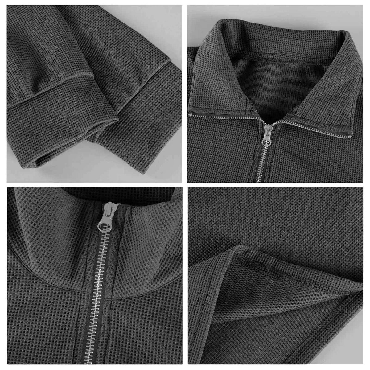 Men's Waffle Long Sleeve Polo T-Shirt – Casual Loose Fit Zipper Collar Sweatshirt