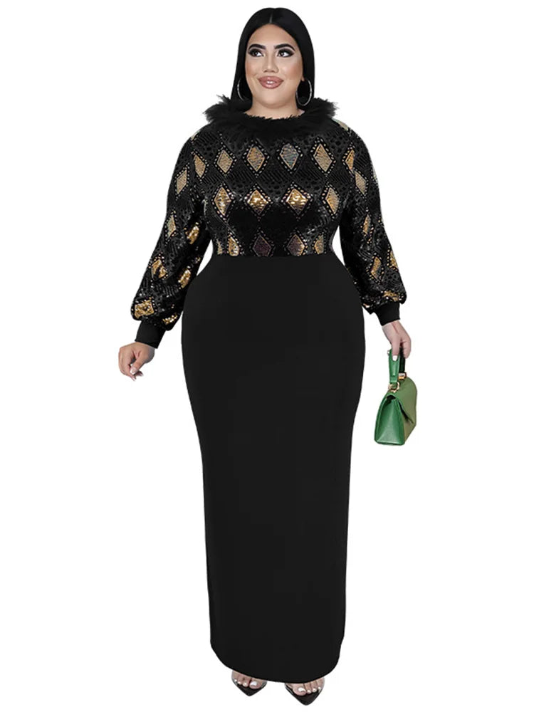 Women's Plus Size Vintage Maxi Dress – Elegant Long Sleeve Streetwear Dress