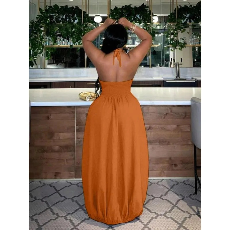 Women's Plus Size Halter Maxi Dress – Summer Beach Party Dress