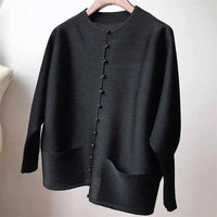Women's Bat Sleeve Pleated T-Shirt Jacket – Loose Fit Single Breasted Top