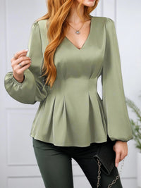 Women's Pleated Cinched Waist Shirt – Elegant Long Sleeve Slimming Top