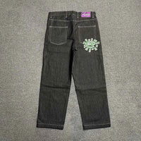 Men's Printed Embroidered Straight Jeans – Trendy Black Streetwear Denim Pants