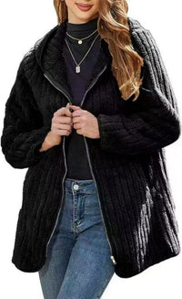 Women's Plus Size Teddy Zip Coat – Warm Hooded Winter Jacket with Pockets