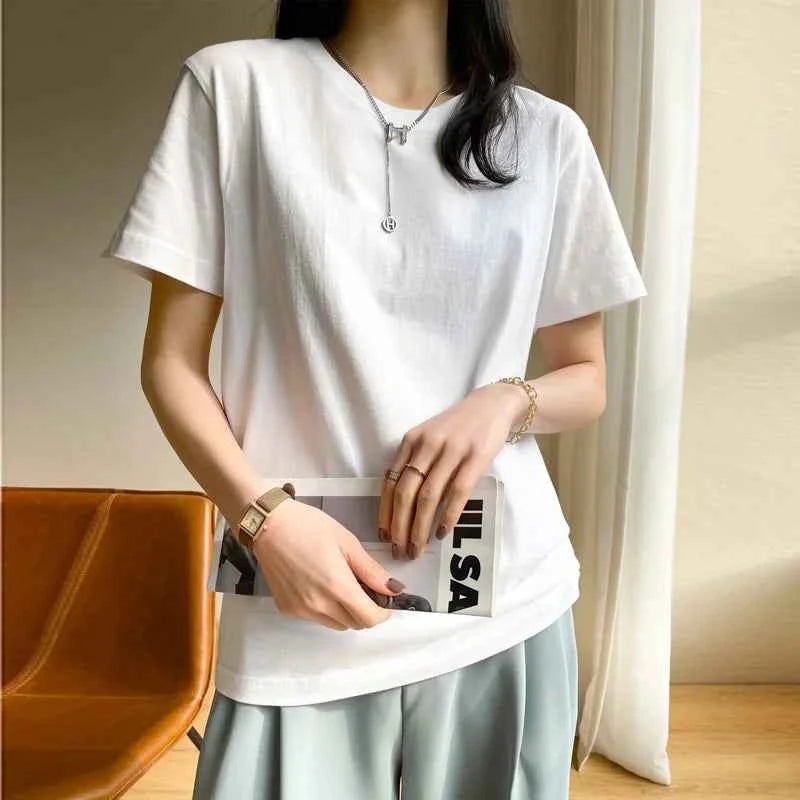 Women's Loose Cotton O-Neck T-Shirt – Casual Summer Short Sleeve Tee