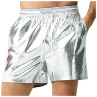 Men's Metallic Shiny Beach Shorts – Sparkly Elastic Waist Summer Hot Pants