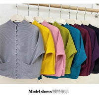 Women's Bat Sleeve Pleated T-Shirt Jacket – Loose Fit Single Breasted Top